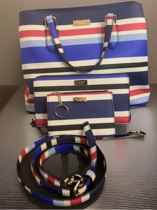 kate spade Handbags - Kate Spade 3pc Set Laurel Way Evangelie Cruise Stripe Satchel Wallet Card Case